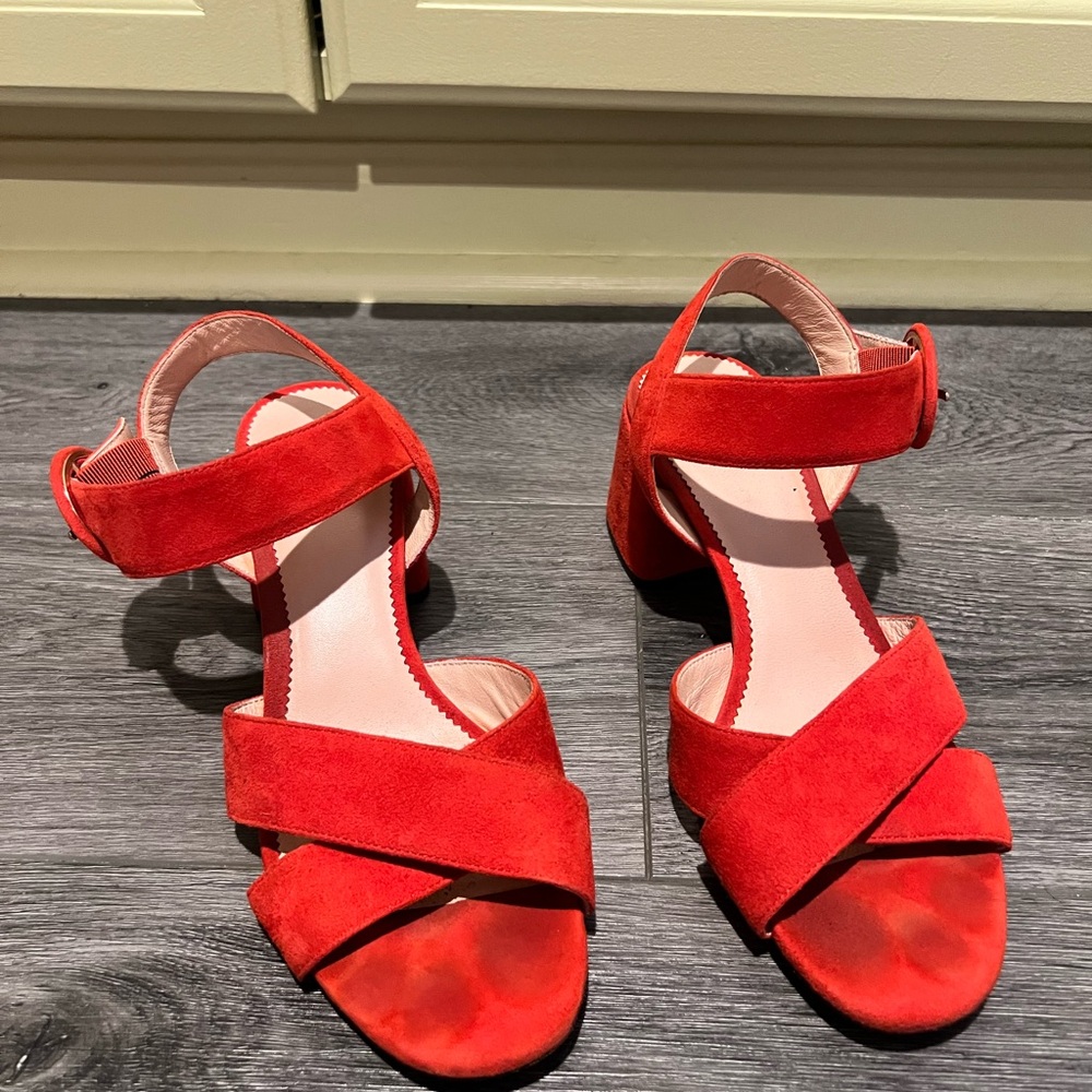 J. Crew Red High-Heeled Sandals with Ankle Strap